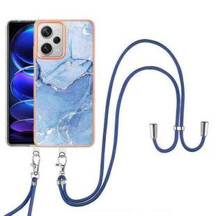 For Xiaomi Redmi Note 12 Pro+ Electroplating Marble Dual-side IMD Phone Case with Lanyard(Blue 018)