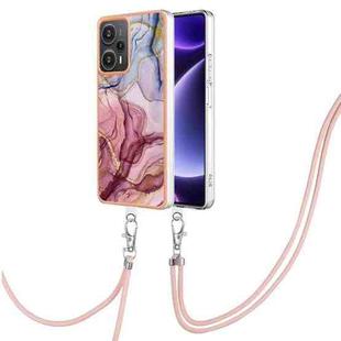 For Xiaomi Poco F5 5G Electroplating Marble Dual-side IMD Phone Case with Lanyard(Rose Red 014)