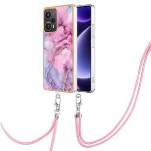 For Xiaomi Poco F5 5G Electroplating Marble Dual-side IMD Phone Case with Lanyard(Pink 013)