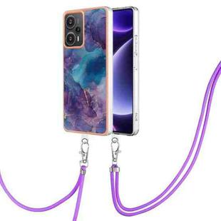 For Xiaomi Poco F5 5G Electroplating Marble Dual-side IMD Phone Case with Lanyard(Purple 016)