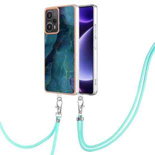 For Xiaomi Poco F5 5G Electroplating Marble Dual-side IMD Phone Case with Lanyard(Green 017)