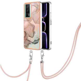 For Xiaomi Poco F5 Pro 5G / Redmi K60 Electroplating Marble Dual-side IMD Phone Case with Lanyard(Rose Gold 015)