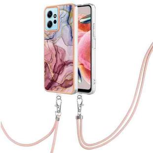 For Xiaomi Redmi Note 12 4G Global Electroplating Marble Dual-side IMD Phone Case with Lanyard(Rose Red 014)