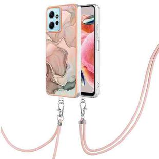 For Xiaomi Redmi Note 12 4G Global Electroplating Marble Dual-side IMD Phone Case with Lanyard(Rose Gold 015)