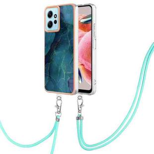 For Xiaomi Redmi Note 12 4G Global Electroplating Marble Dual-side IMD Phone Case with Lanyard(Green 017)