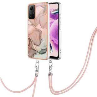 For Xiaomi Redmi Note 12S 4G Electroplating Marble Dual-side IMD Phone Case with Lanyard(Rose Gold 015)