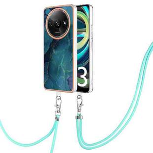 For Xiaomi Redmi A3 Electroplating Marble Dual-side IMD Phone Case with Lanyard(Green 017)
