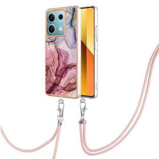 For Xiaomi Redmi Note 13 5G Global Electroplating Marble Dual-side IMD Phone Case with Lanyard(Rose Red 014)