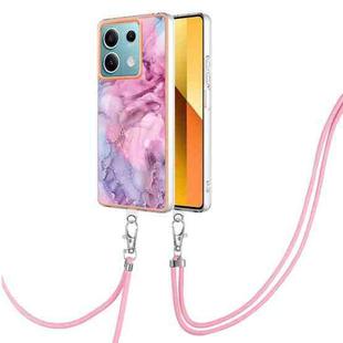 For Xiaomi Redmi Note 13 5G Global Electroplating Marble Dual-side IMD Phone Case with Lanyard(Pink 013)