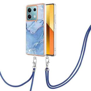 For Xiaomi Redmi Note 13 5G Global Electroplating Marble Dual-side IMD Phone Case with Lanyard(Blue 018)