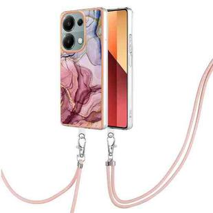 For Xiaomi Redmi Note 13 Pro 4G Global Electroplating Marble Dual-side IMD Phone Case with Lanyard(Rose Red 014)