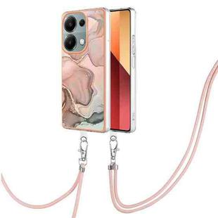 For Xiaomi Redmi Note 13 Pro 4G Global Electroplating Marble Dual-side IMD Phone Case with Lanyard(Rose Gold 015)