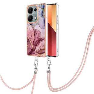 For Xiaomi Poco M6 Pro 4G Electroplating Marble Dual-side IMD Phone Case with Lanyard(Rose Red 014)