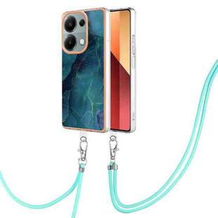 For Xiaomi Poco M6 Pro 4G Electroplating Marble Dual-side IMD Phone Case with Lanyard(Green 017)