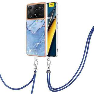 For Xiaomi Poco X6 Pro Electroplating Marble Dual-side IMD Phone Case with Lanyard(Blue 018)