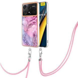 For Xiaomi Redmi K70E Electroplating Marble Dual-side IMD Phone Case with Lanyard(Pink 013)