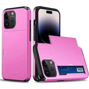 For iPhone 15 Pro Max Shockproof Armor Phone Case with Slide Card Slot(Pink)