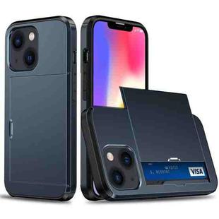 For iPhone 15 Shockproof Armor Phone Case with Slide Card Slot(Dark Blue)