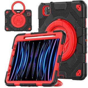 For iPad Pro 11 2022 / 2021 / 2020 Spider Rotation Handle Silicone Hybrid PC Tablet Case(Black Red)