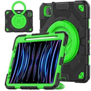 For iPad Pro 11 2022 / 2021 / 2020 Spider Rotation Handle Silicone Hybrid PC Tablet Case(Black Green)
