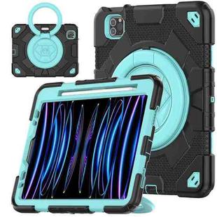 For iPad Pro 11 2022 / 2021 / 2020 Spider Rotation Handle Silicone Hybrid PC Tablet Case(Black Light Blue)