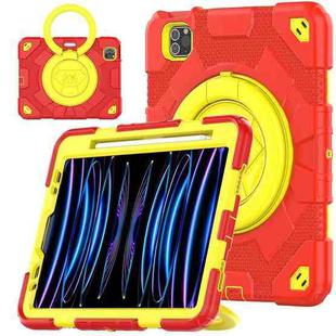 For iPad Pro 11 2022 / 2021 / 2020 Spider Rotation Handle Silicone Hybrid PC Tablet Case(Red Yellow)
