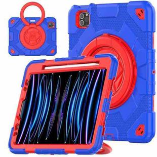 For iPad Pro 11 2022 / 2021 / 2020 Spider Rotation Handle Silicone Hybrid PC Tablet Case(Blue Red)