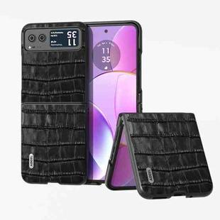 For Motorola Razr 40 ABEEL Crocodile Texture Genuine Leather Phone Case(Black)