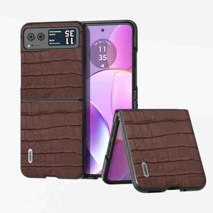 For Motorola Razr 40 ABEEL Crocodile Texture Genuine Leather Phone Case(Brown)