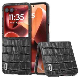 For Motorola Razr 60 Ultra ABEEL Crocodile Texture Genuine Leather Phone Case(Black)