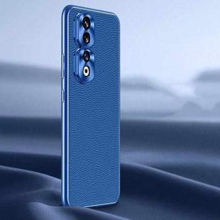 For Honor 90 Pro Litchi Texture Genuine Leather Phone Case(Blue)