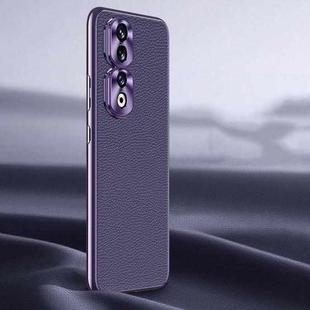 For Honor 90 Pro Litchi Texture Genuine Leather Phone Case(Purple)