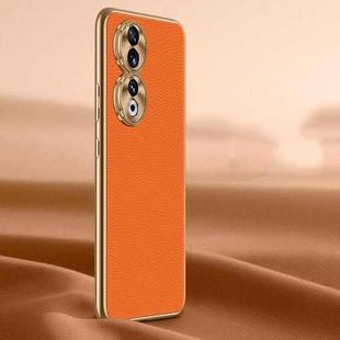For Honor 90 Litchi Texture Genuine Leather Phone Case(Orange)