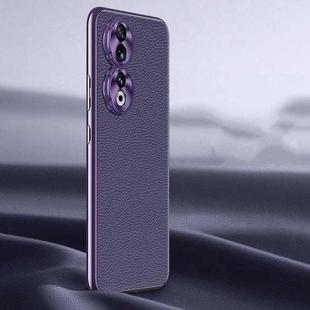 For Honor 90 Litchi Texture Genuine Leather Phone Case(Purple)