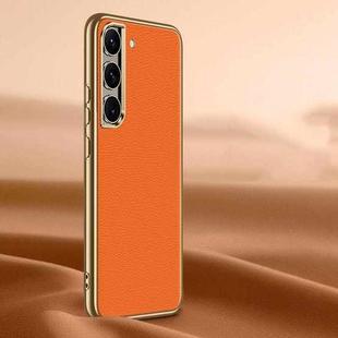 For Samsung Galaxy S23 5G Litchi Texture Genuine Leather Phone Case(Orange)