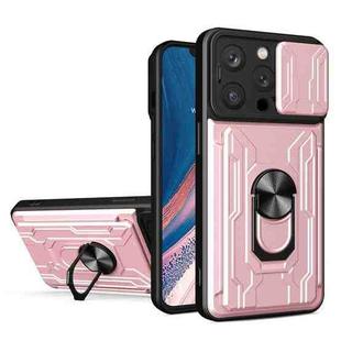 For iPhone 15 Pro Max Sliding Camshield TPU+PC Phone Case with Card Slot(Rose Gold)