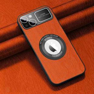 For iPhone 14 MagSafe Magnetic Tree Texture PU Phone Case(Orange)
