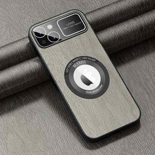 For iPhone 14 MagSafe Magnetic Tree Texture PU Phone Case(Silver Grey)