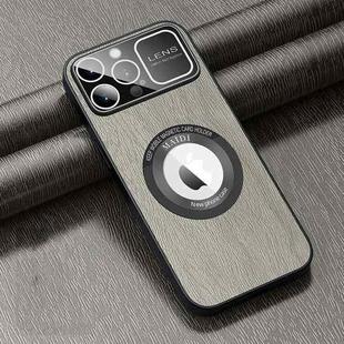 For iPhone 14 Pro MagSafe Magnetic Tree Texture PU Phone Case(Silver Grey)