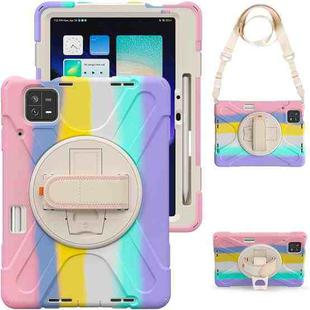 For Xiaomi Pad 6 / Pad 6 Pro Silicone Hybrid PC Tablet Case with Grip & Shoulder Strap(Colorful Pink)
