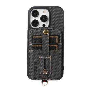 For iPhone 14 Pro ABEEL Carbon Fiber RFID Card Holder Phone Case(Black)