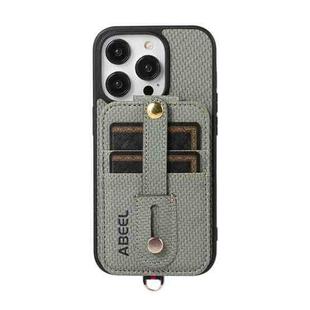 For iPhone 14 Pro ABEEL Carbon Fiber RFID Card Holder Phone Case(Green)