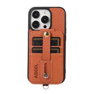 For iPhone 14 Pro Max ABEEL Carbon Fiber RFID Card Holder Phone Case(Brown)