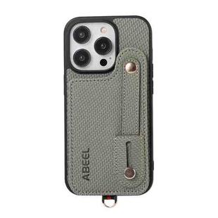 For iPhone 14 Pro ABEEL Carbon Fiber RFID Card Holder Phone Case(Green)