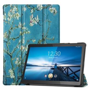 For Lenovo M10 X605FCL Colored Drawing Horizontal Flip Leather Case, with Three-folding Holder & Sleep / Wake-up Function(Apricot Flower)