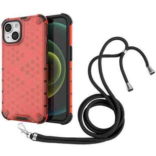 For iPhone 15 Lanyard Honeycomb Phone Case(Red)