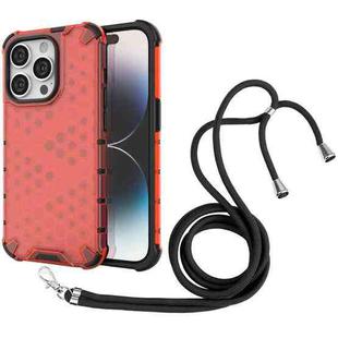 For iPhone 15 Pro Lanyard Honeycomb Phone Case(Red)