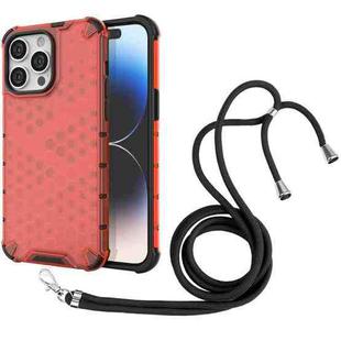 For iPhone 15 Pro Max Lanyard Honeycomb Phone Case(Red)