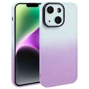 For iPhone 14 Gradient Starry Silicone Phone Case with Lens Film(White Purple)