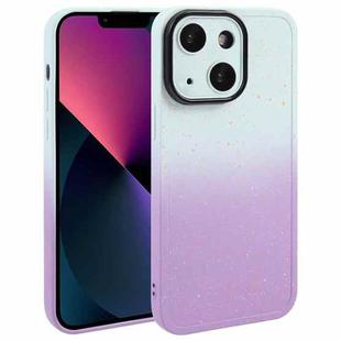 For iPhone 13 Gradient Starry Silicone Phone Case with Lens Film(White Purple)